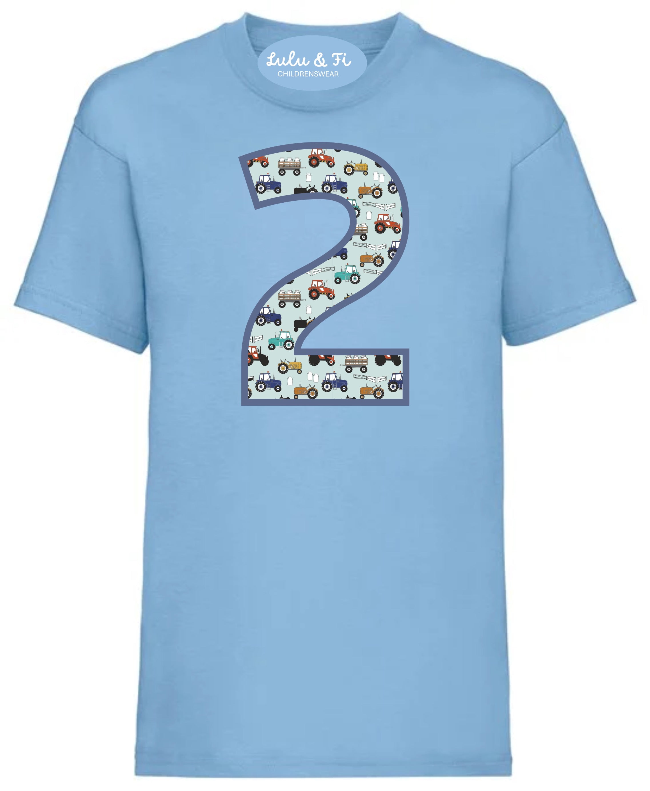 Lulu & Fi Blue Tractor Birthday T-Shirt- Select your Number