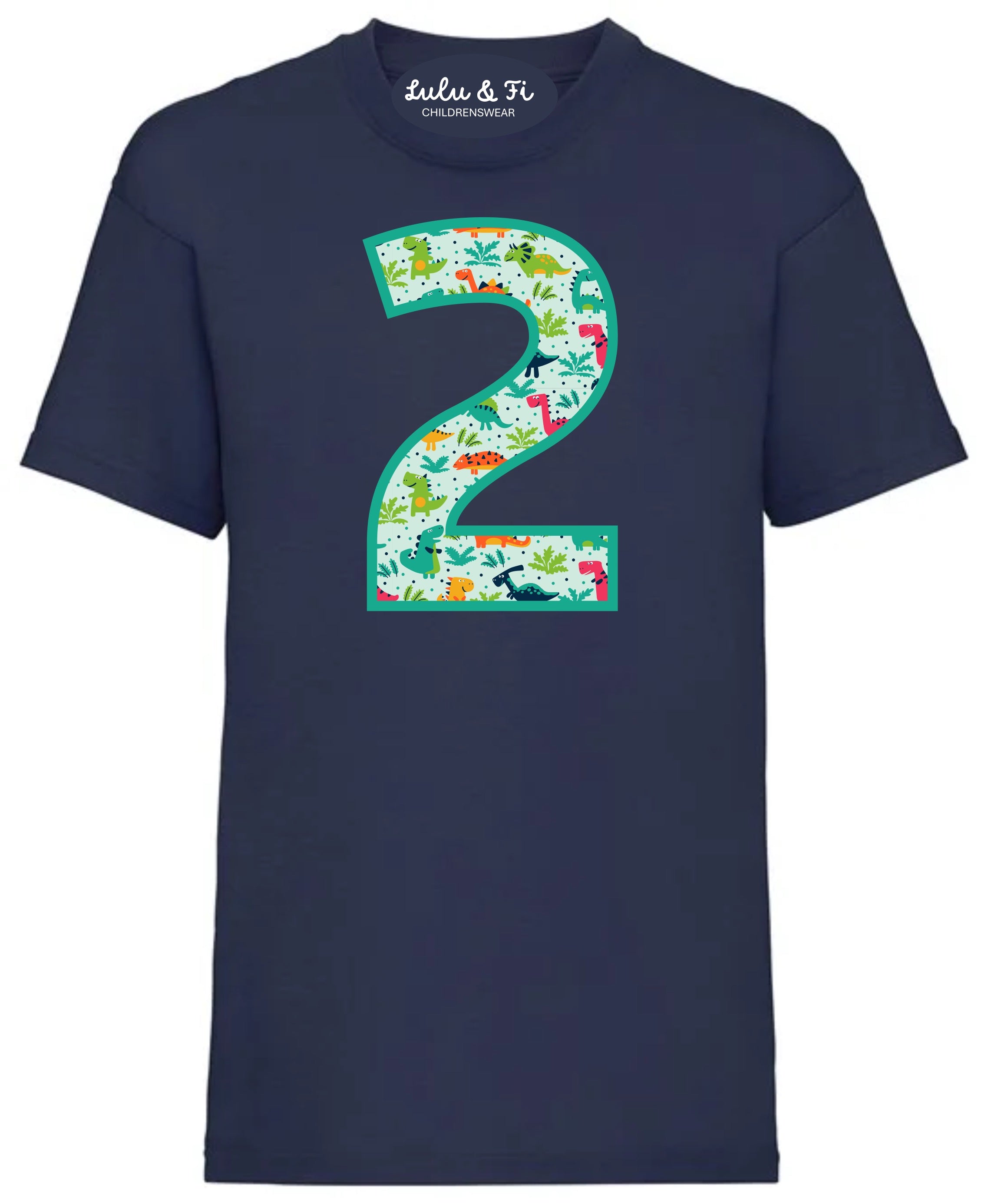 Lulu & Fi Navy Dino Birthday T-Shirt- Select your Number