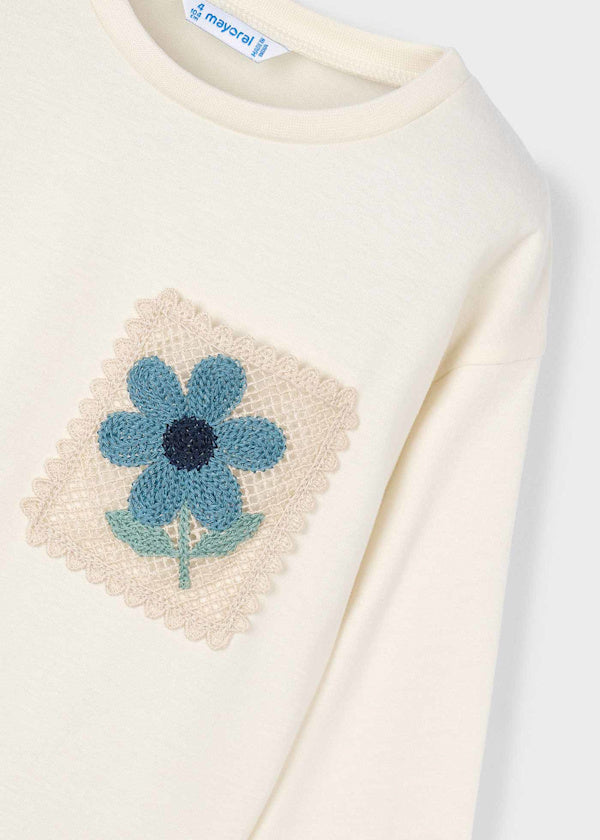 Mayoral Girls Long Sleeve Crochet Flower Top