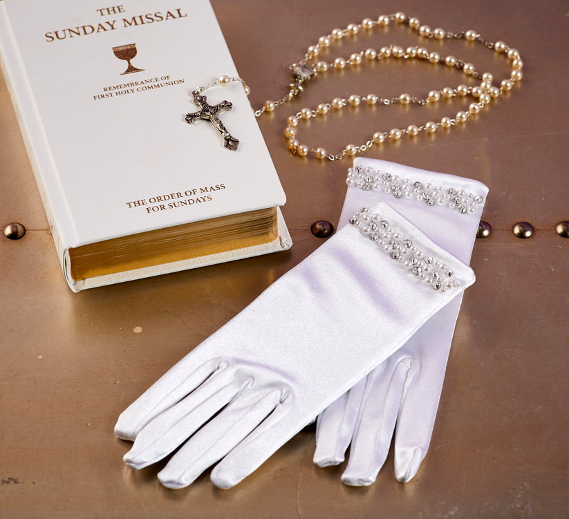 Sasha Embellished White Communion Gloves
