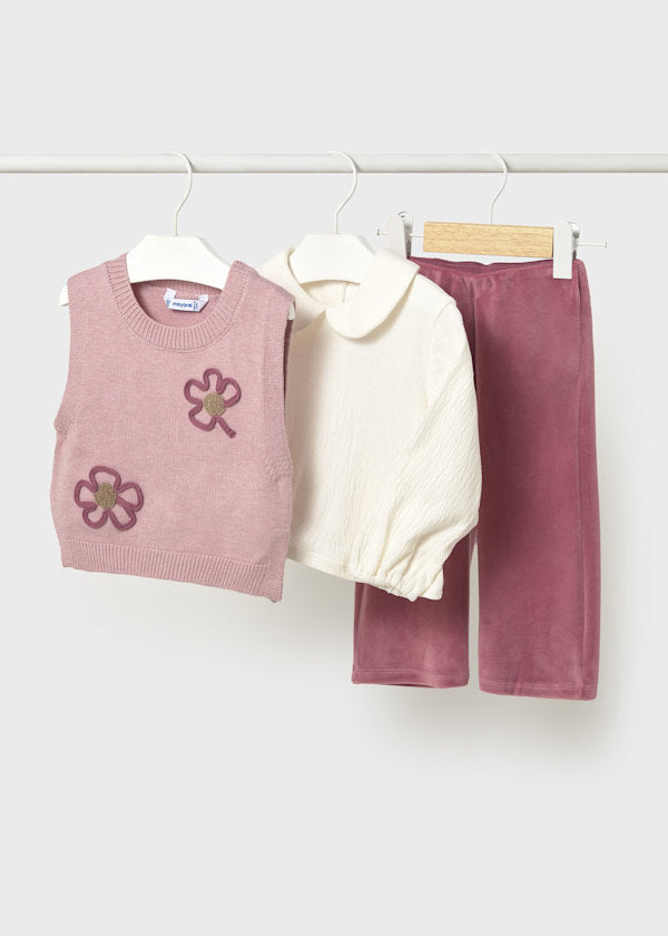 Mayoral Baby Girl Rose Pink Knit Vest 3 Piece Outfit 2596 049