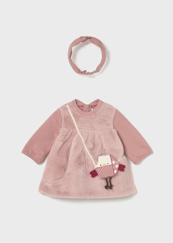 Mayoral Baby Girl Dusky Pink Dress and Headband Set