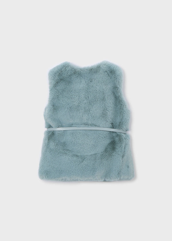 Mayoral Faux Fur Gilet With Belt- Duck Egg Blue