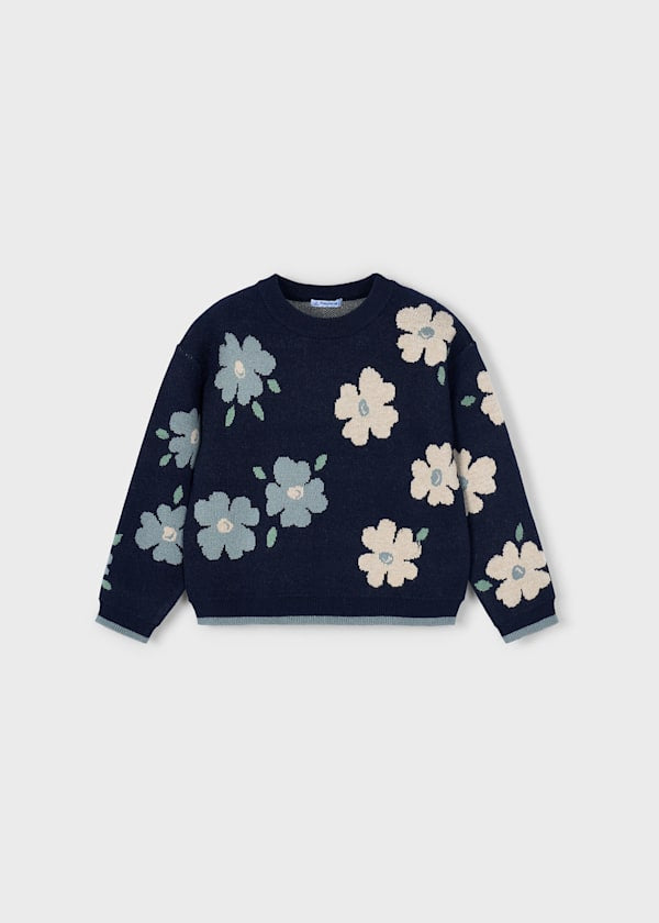 Mayoral Girls Navy Flower Knit Sweater