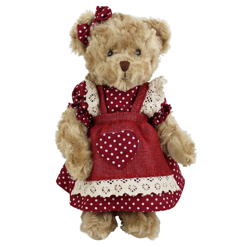 Teddy Bear with Red and White Polka dot Love Heart Dress