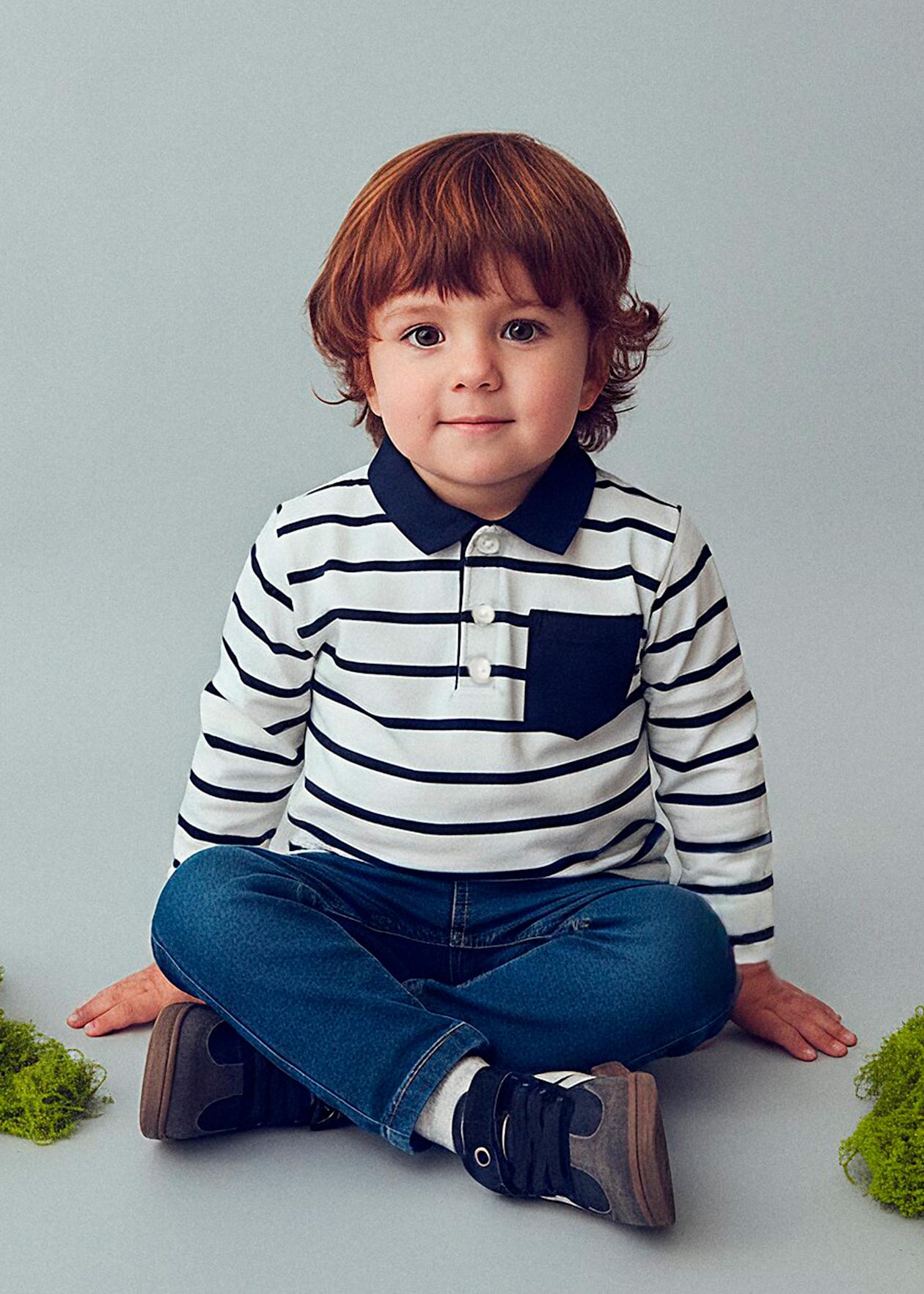 Mayoral Younger Boys Navy & White Stripe Polo Shirt