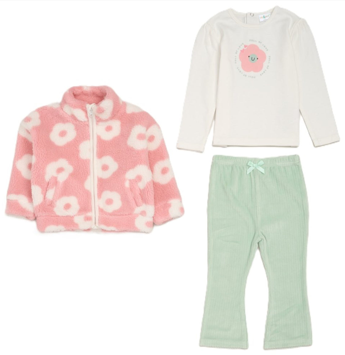 Girls Flower Borg Jacket Outfit