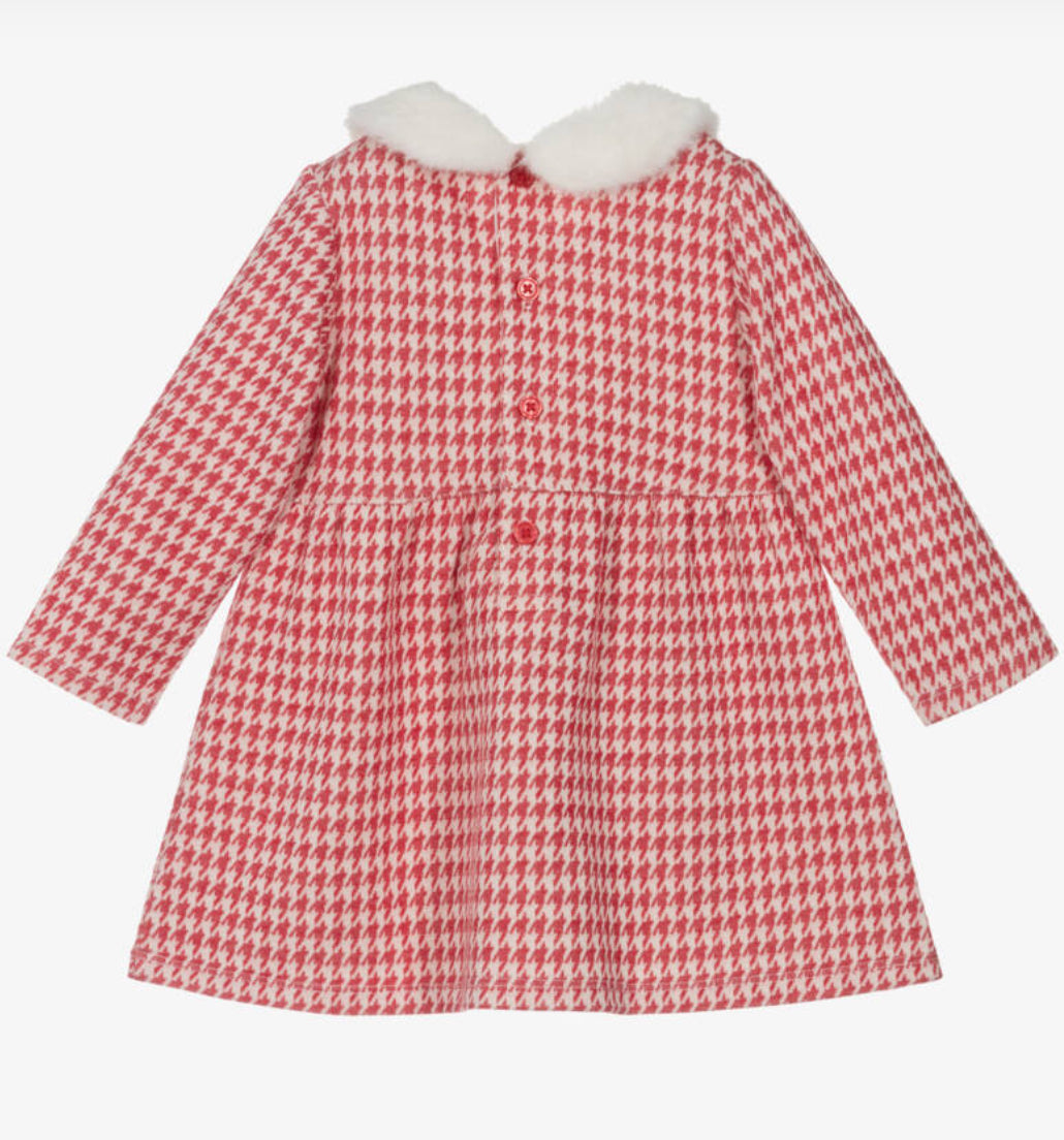 Hatley Red Houndstooth Fur Trim Dress