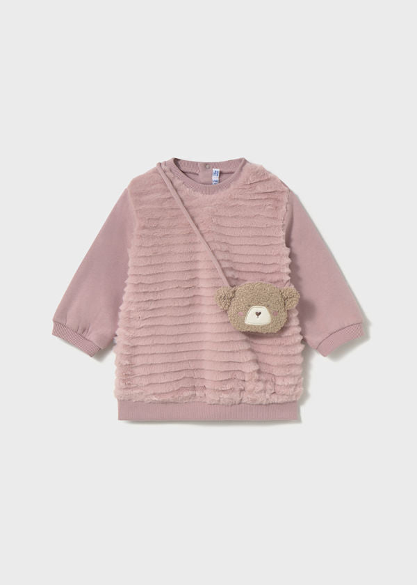Mayoral Younger Girls Dusky Pink Dress and Teddy Bear Bag Outfit