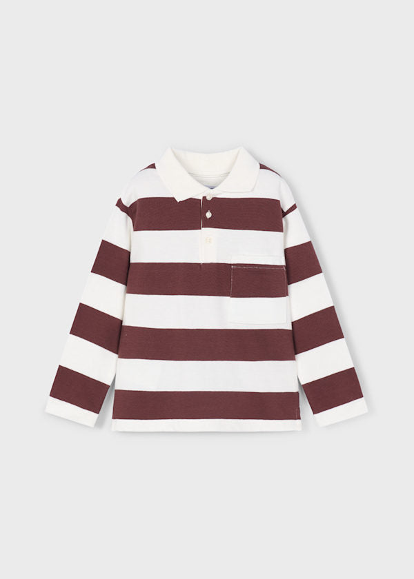 Mayoral Boys Burgundy Stripe Long Sleeve Polo