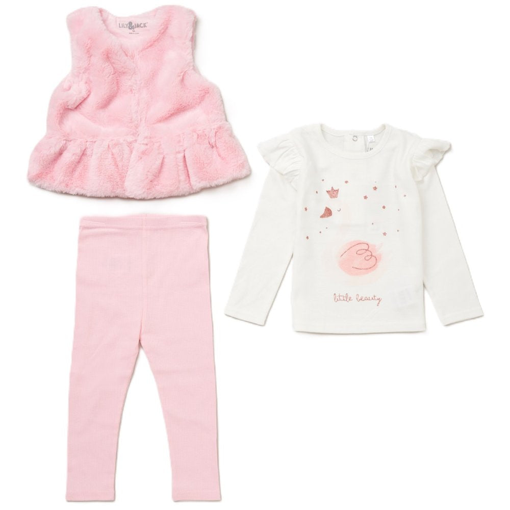 Girls Faux Fur Gilet ,Top & Legging Set