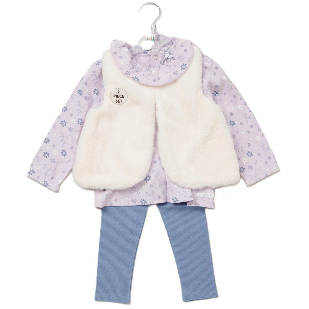 Girls Faux Fur Gilet, Top & Legging Set.