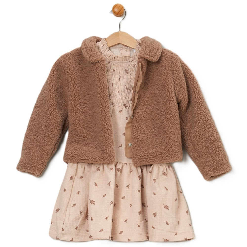 Baby Girls/Girls Borg Jacket & Floral Print Dress.