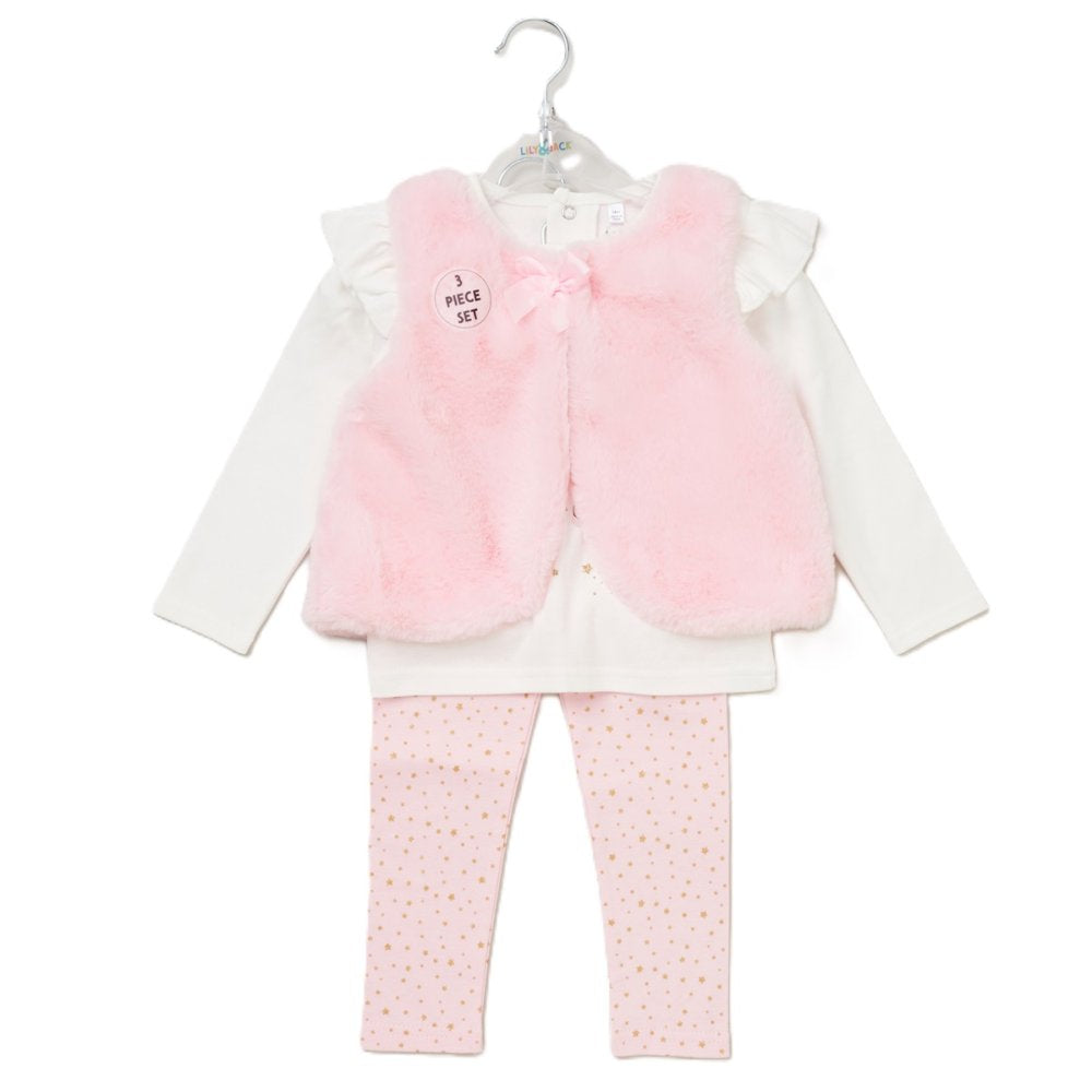 Girls Faux Fur Gilet ,Top & Sparkle Legging Set.