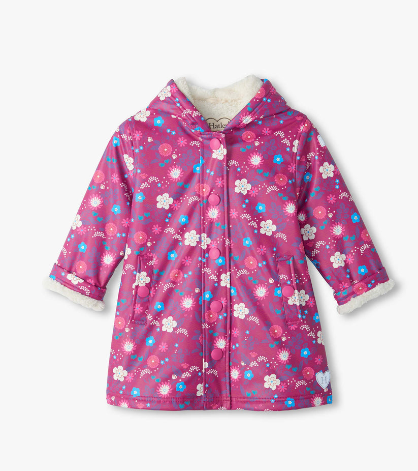 Hatley Girls Sherpa Lined Floral Raincoat