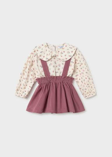 Mayoral Younger Girl Mauve Pinafore and Floral Blouse Set