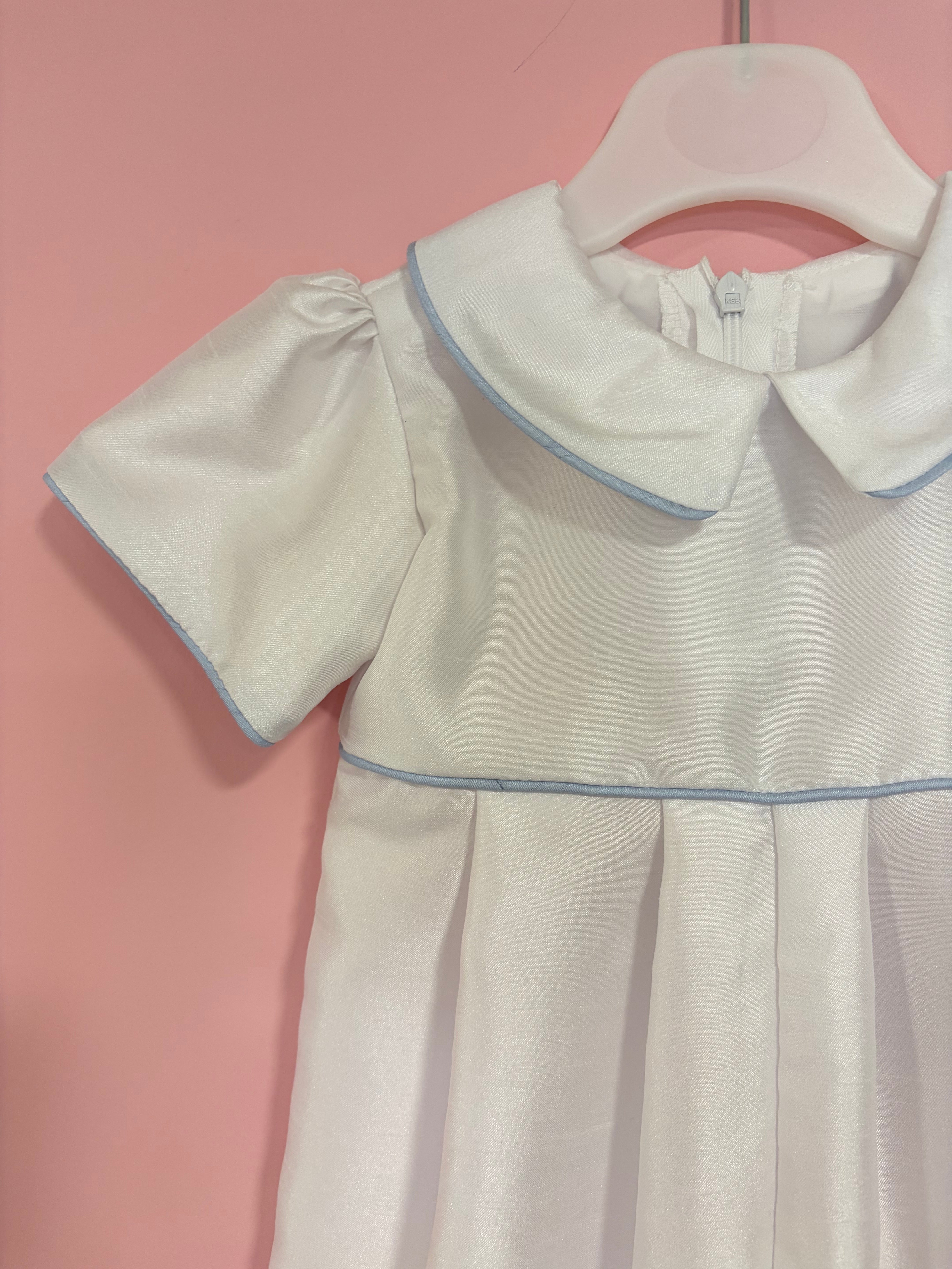 Boys Jack Christening Romper- Blue Trim