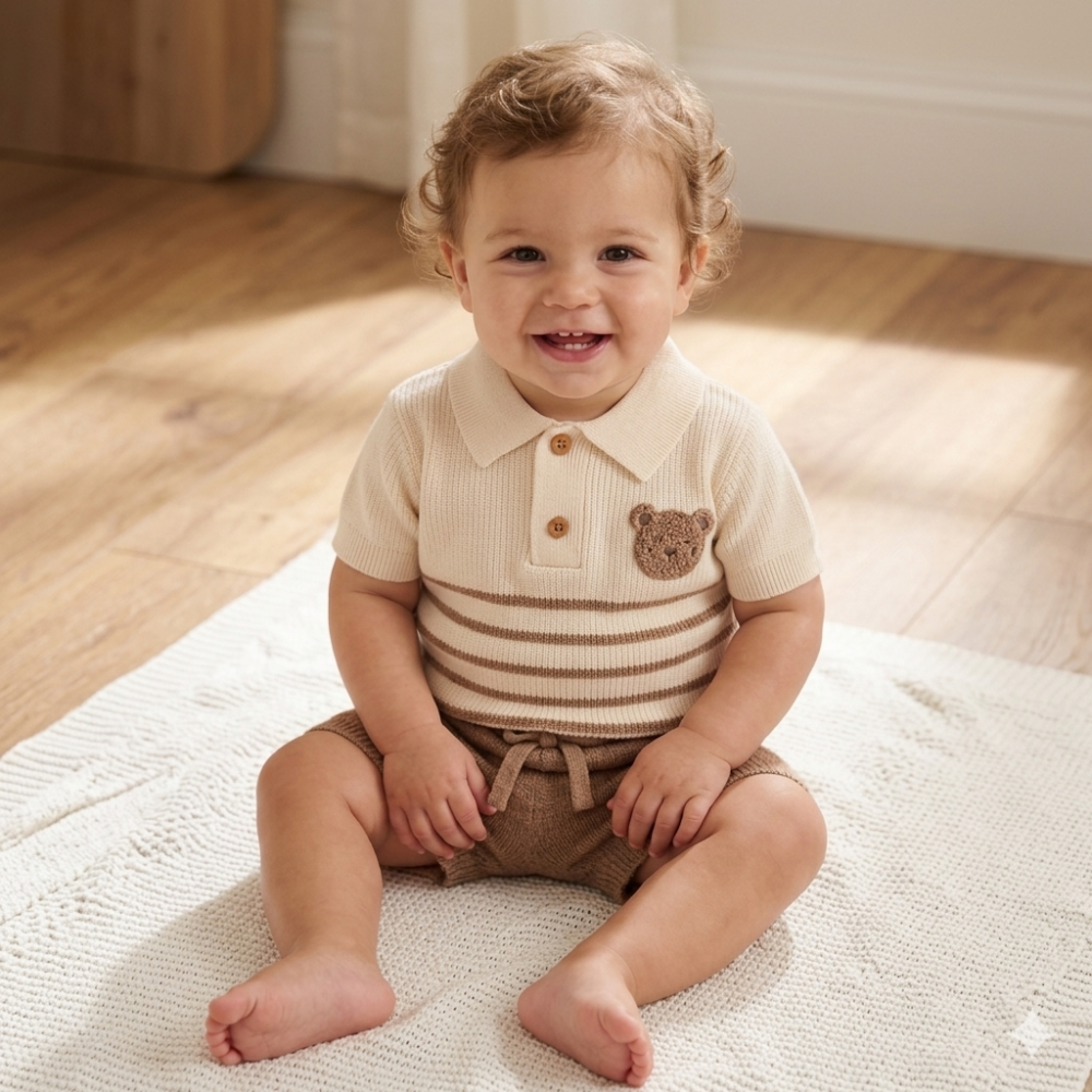 Boys Knit Bear Shorts Set