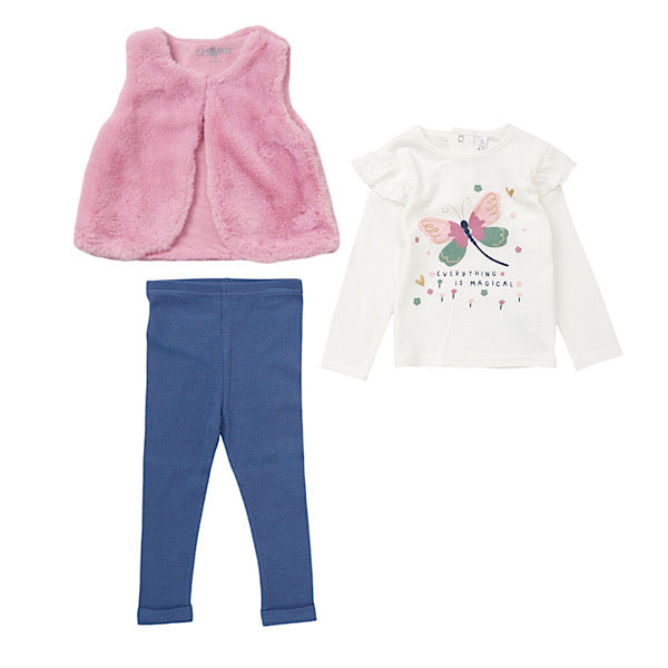 Girls 3 Piece Dusky Pink Butterfly Gilet Set