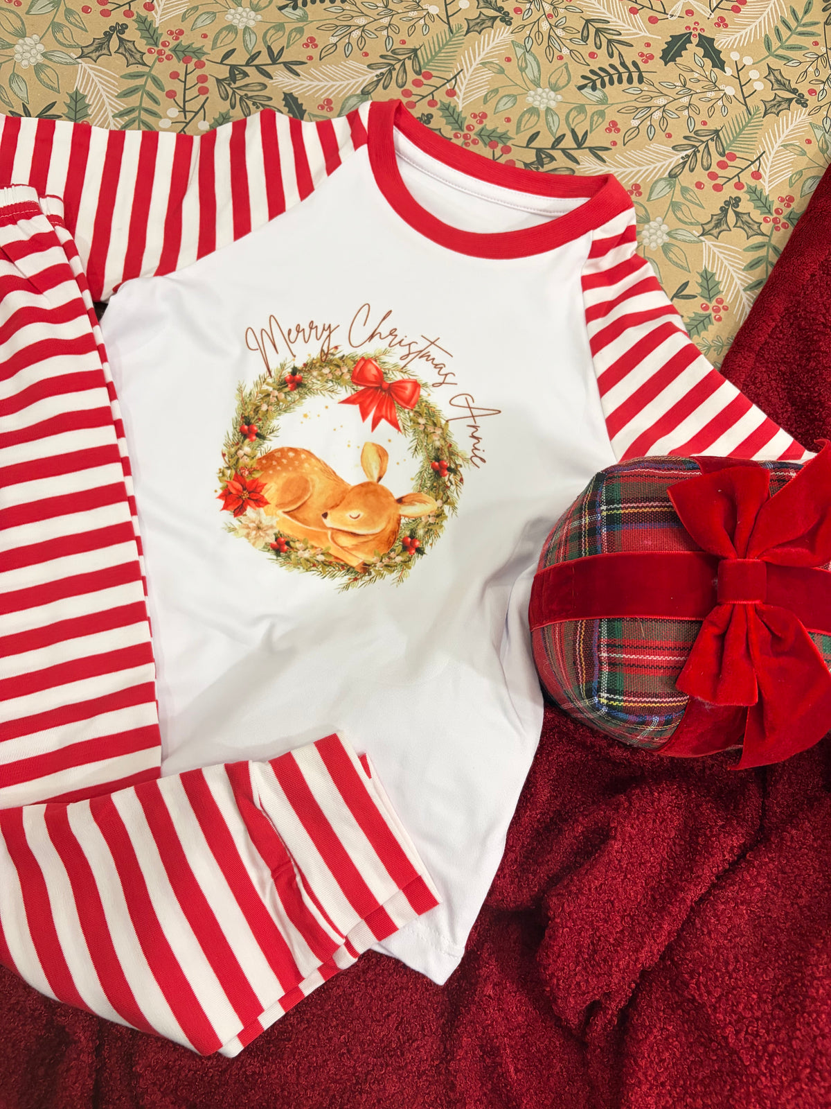 Personalised Red Stripe Christmas Pyjamas