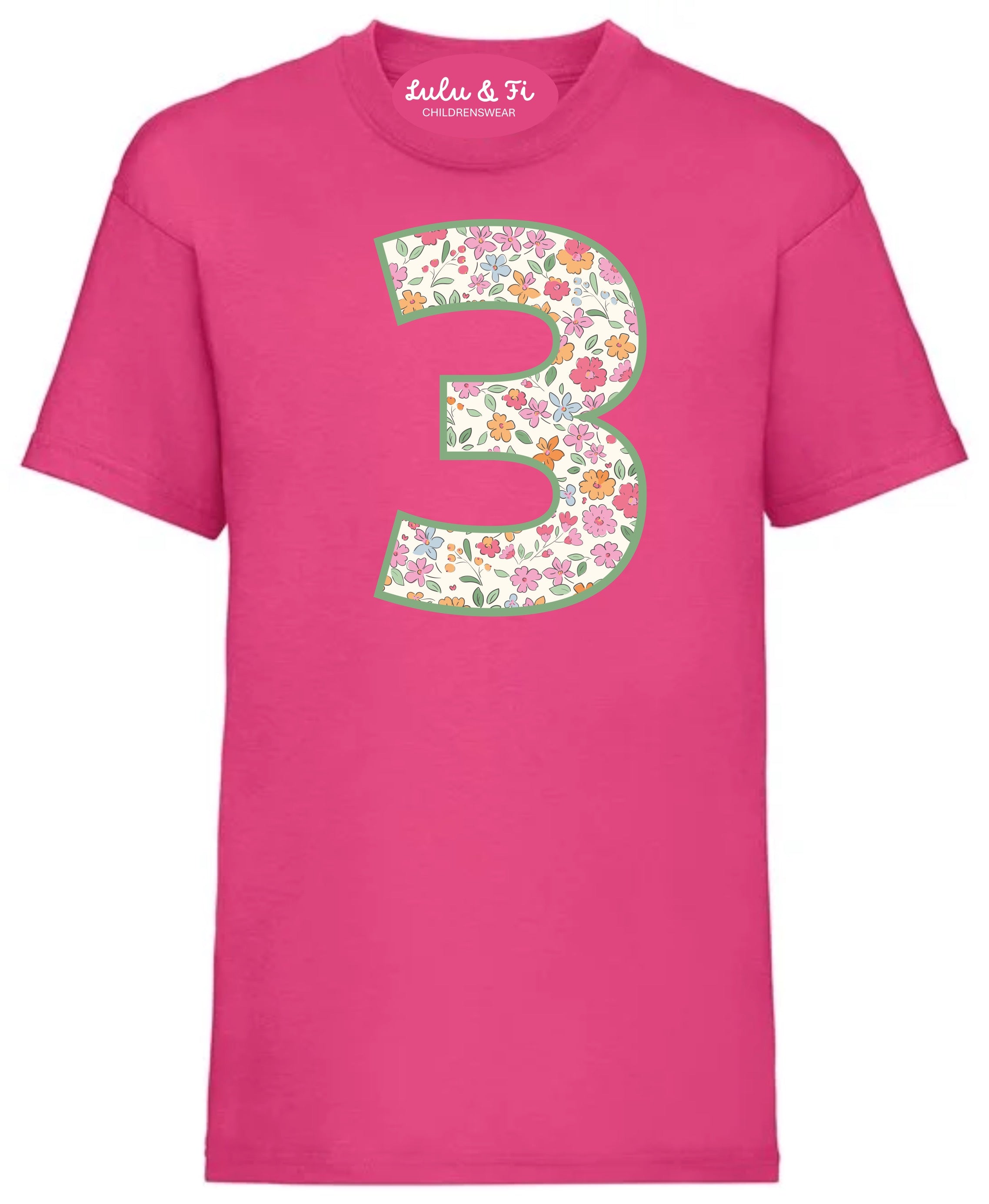 Lulu & Fi Fuchsia Pink Floral Birthday T-Shirt- Select your Number