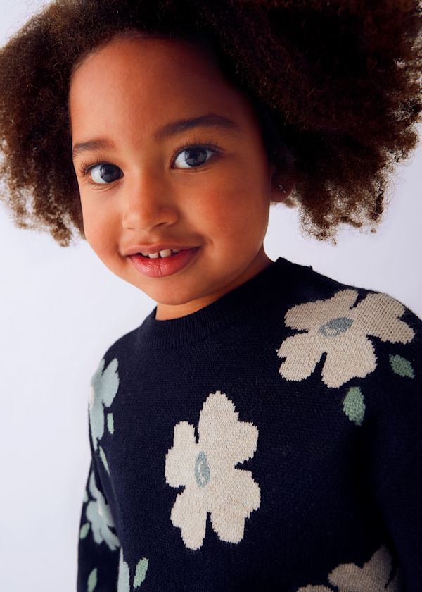 Mayoral Girls Navy Flower Knit Sweater