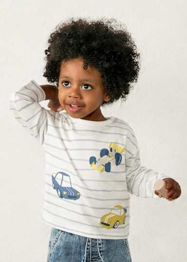 Mayoral Younger Boys Long Sleeve Stripe Cars T-Shirt