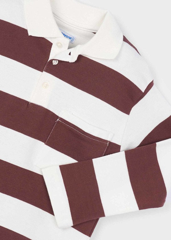 Mayoral Boys Burgundy Stripe Long Sleeve Polo