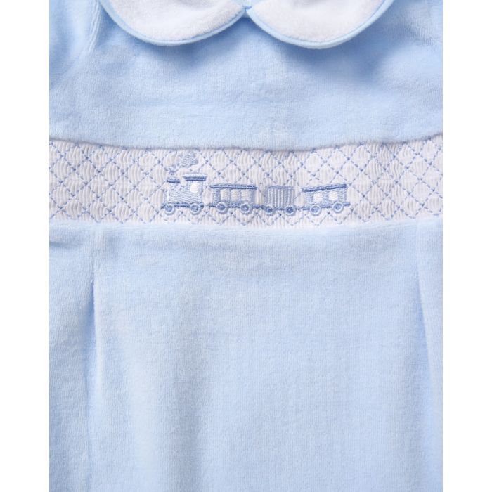 Baby Boys Velour Train Sleepsuit