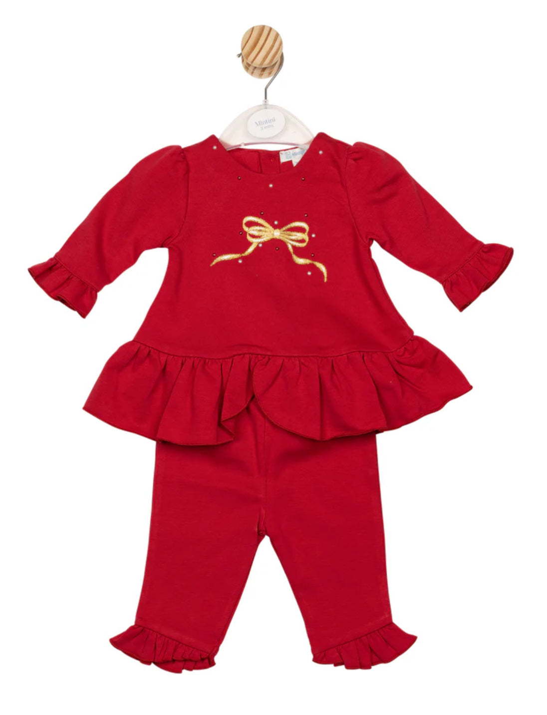 Baby Girls Red Outfit with Gold Bow