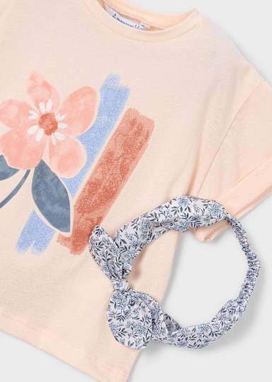 Mayoral Girls Peach T-Shirt With Headband 3010