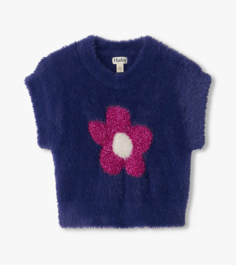 Hatley Girls Navy Eyelash Knit Sleeveless Sweater