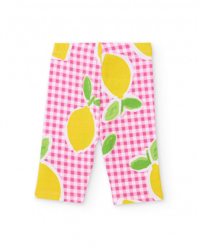 Tuc Tuc Girls Lemon Pink Gingham Pattern Crop Leggings
