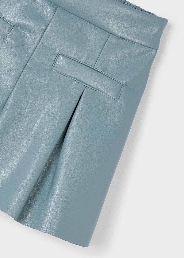 Mayoral Girls Faux Leather Shorts- Duck Egg Blue
