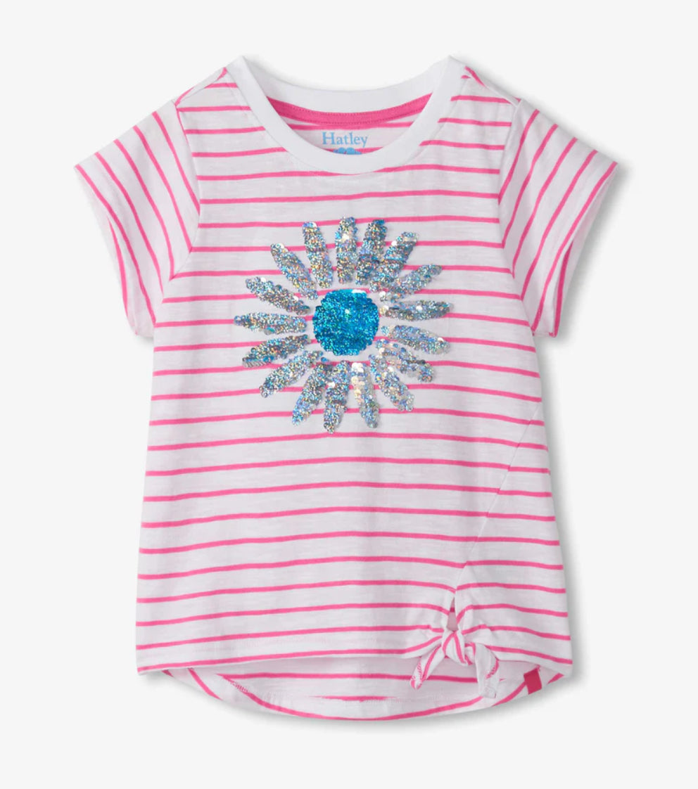 Hatley Girls Radiant Flower Striped Tie Front Tee