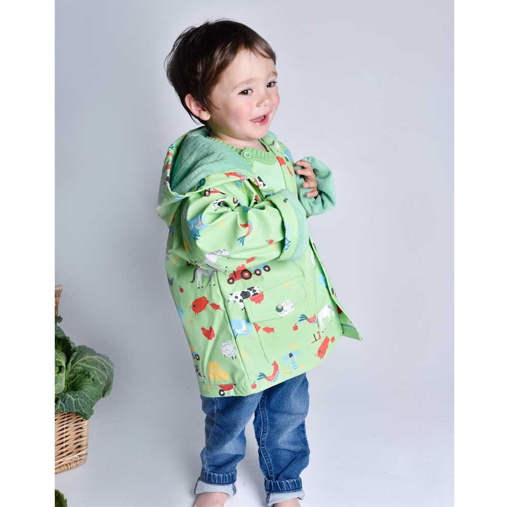 Boys Green Farm Yard Print Raincoat