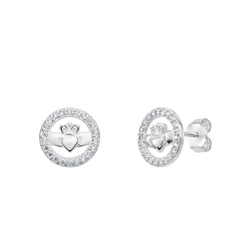 Cubic Zirconia Claddagh Stud Earrings