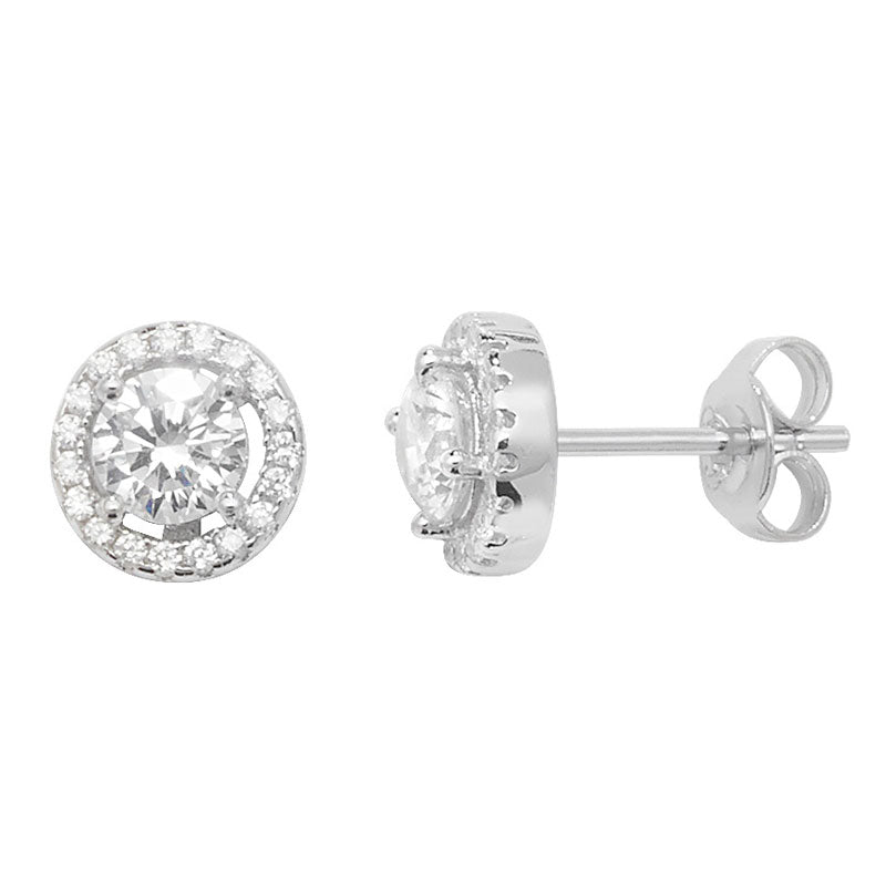 Classic Halo Stud Sterling Silver Earrings