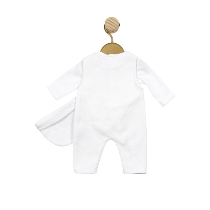 Tiny Baby White Quilted Dungarees and Hat Set