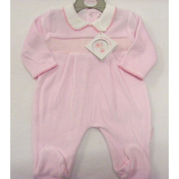 Baby Girls Pink Velour Sleepsuit