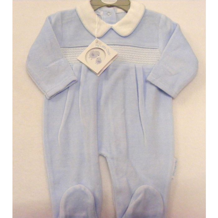 Baby Boys Blue Velour Sleepsuit