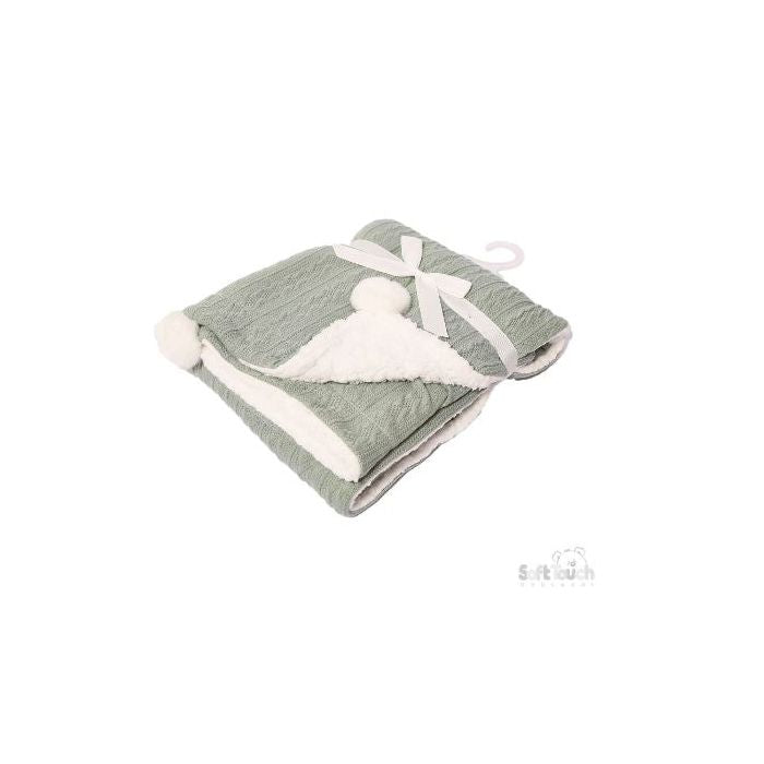 Baby Blanket Sage Green with Pom Poms