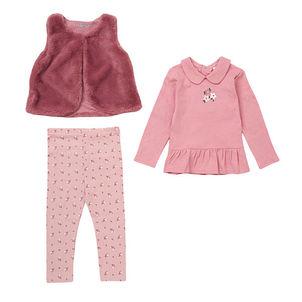 Girls Dusty Pink 3 Piece Gilet Set