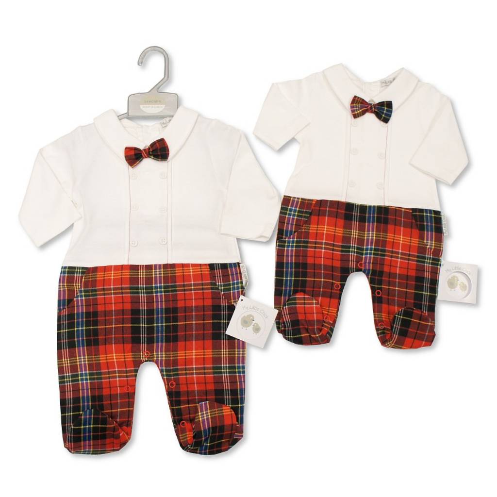 Baby Boy Tartan Bow Tie Sleepsuit