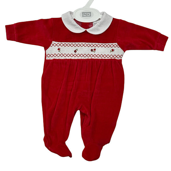 Baby Girls Red Velour Rosebuds Sleepsuit