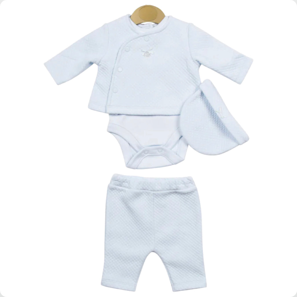 Tiny Baby Boy 4 Piece Quilted Set Blue