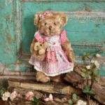 Teddy Bear With Pink Patchwork Dress & Baby Bear