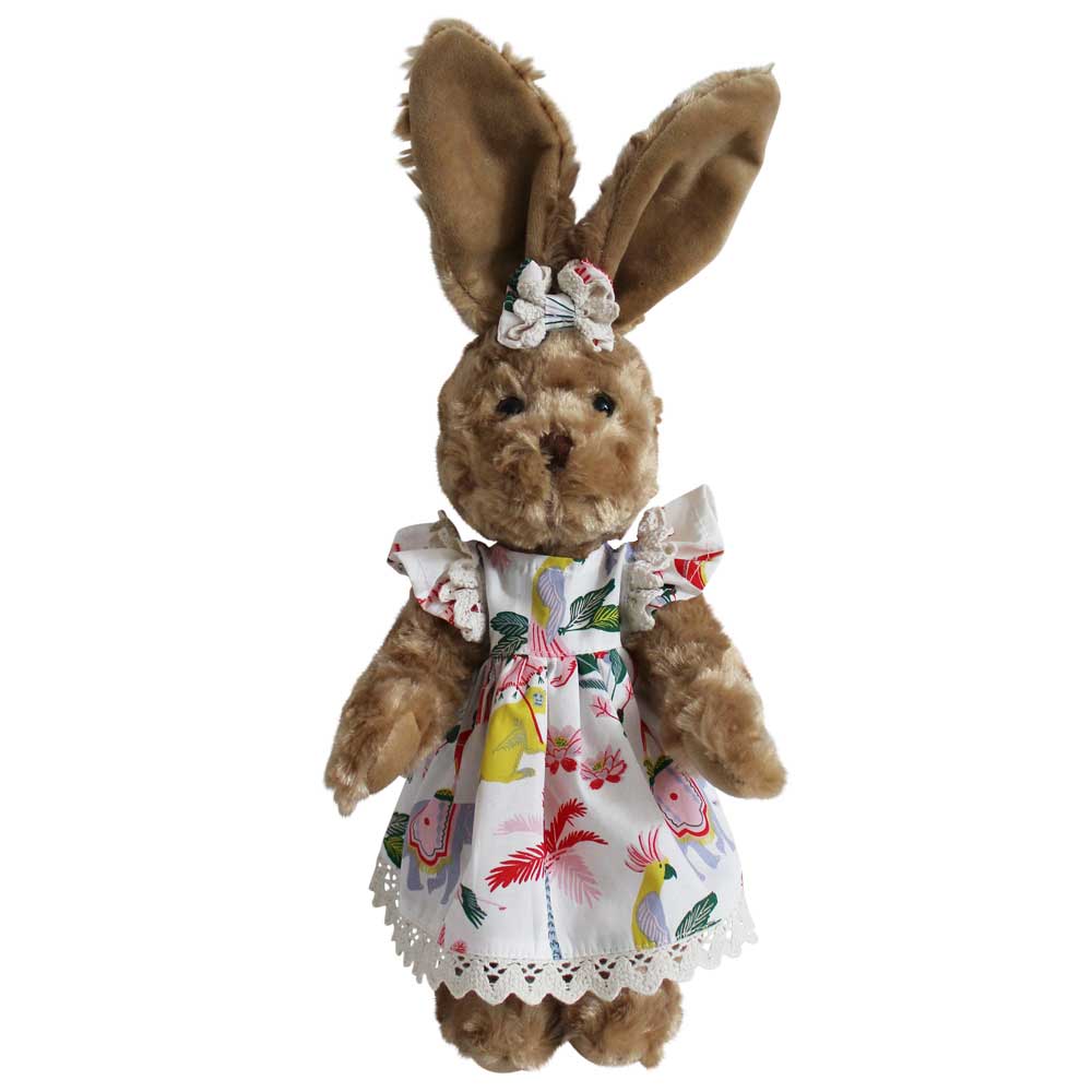 Rabbit Teddy in Paradise Print Dress