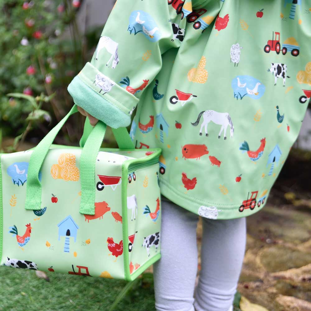 Farmyard Print Green Lunch Bag