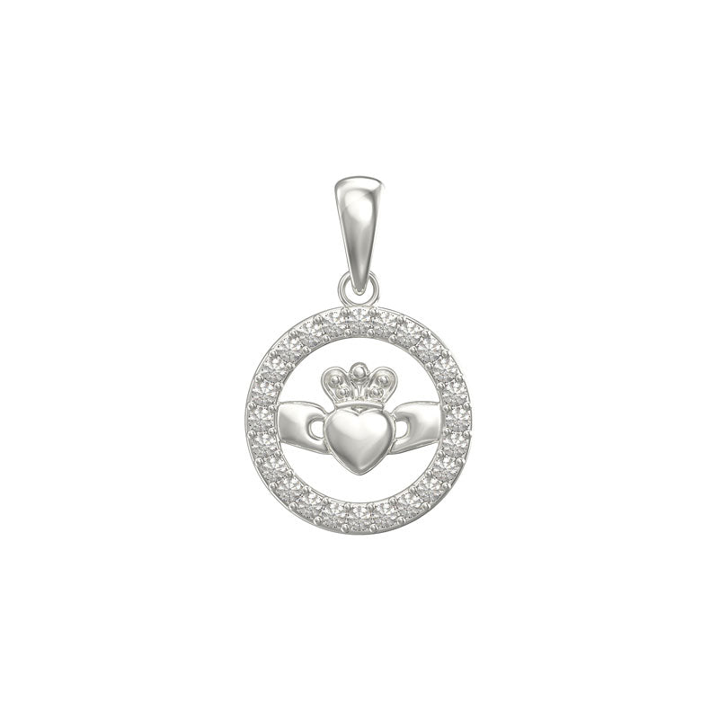 Sterling Silver CZ Claddagh Necklace